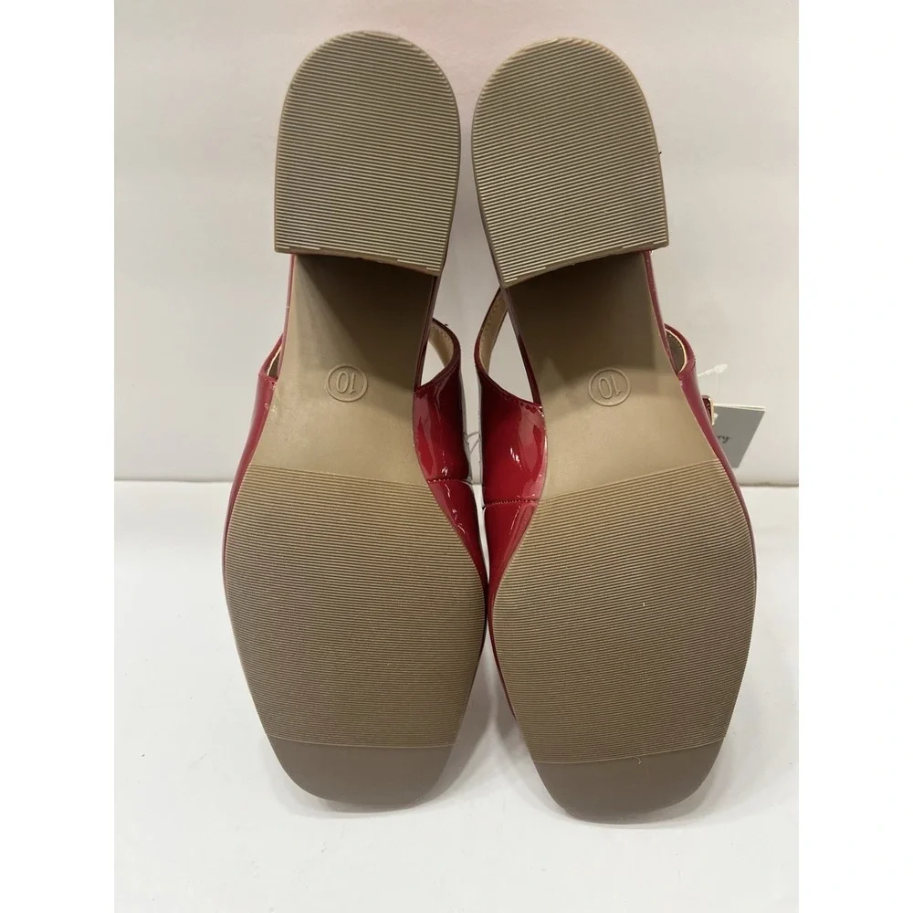 A New Day Lucky Square Toe Mary Jane Heels Goldtone Buckle Glossy Red 10